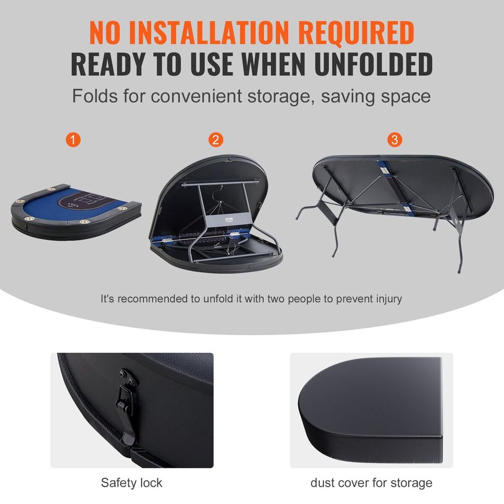 10 Player Foldable Poker Table, Blackjack Texas Holdem Poker Table with Padded Rails and Stainless Steel Cup Holders, Portable Folding Card Board Game