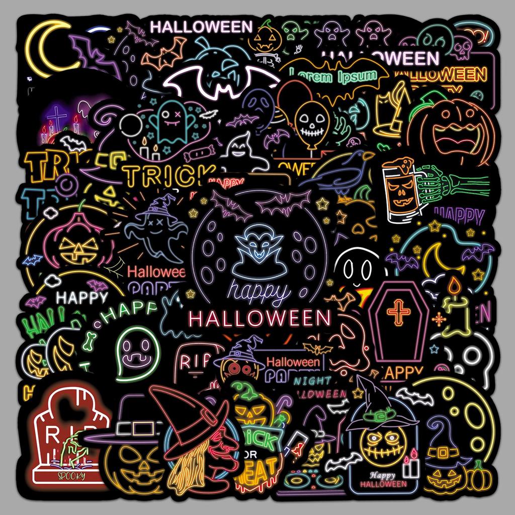 50 Neon Halloween Graffiti Stickers - Cartoon Festival Decorations for Suitcases & Phone Cases