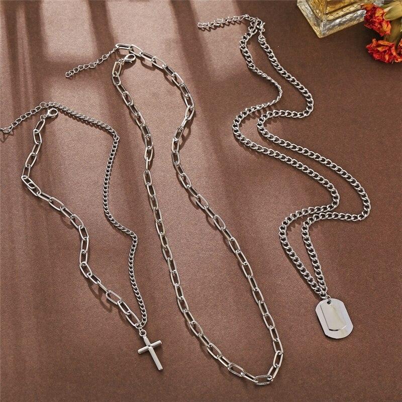 17 км винтажное многослойное серебряное ожерелье с бирками в форме карты и крестом для женщин и девочек, модная цепочка, ожерелья, ювелирные изделия, подарки