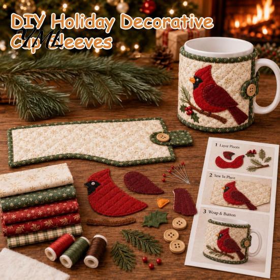 Christmas Sewing Kit for Beginners Quilted Mug Cozy Kit, DIY Holiday Fabric Craft with Festive Themed Kits Patterns, Sleeve Making Beginners, Handmade
