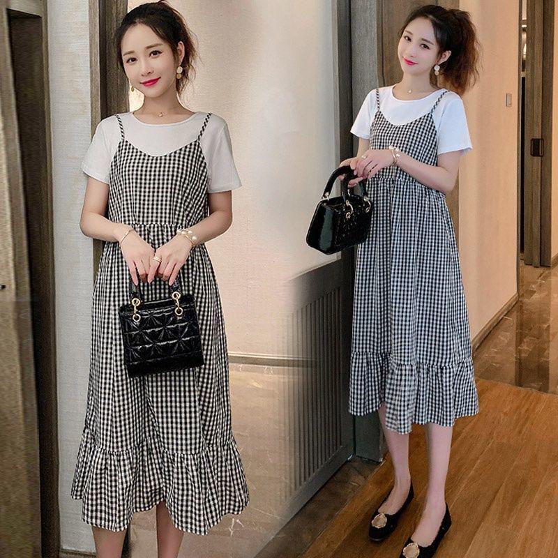 Летняя юбка для беременных из двух частей, длинная - до колена, большой размер