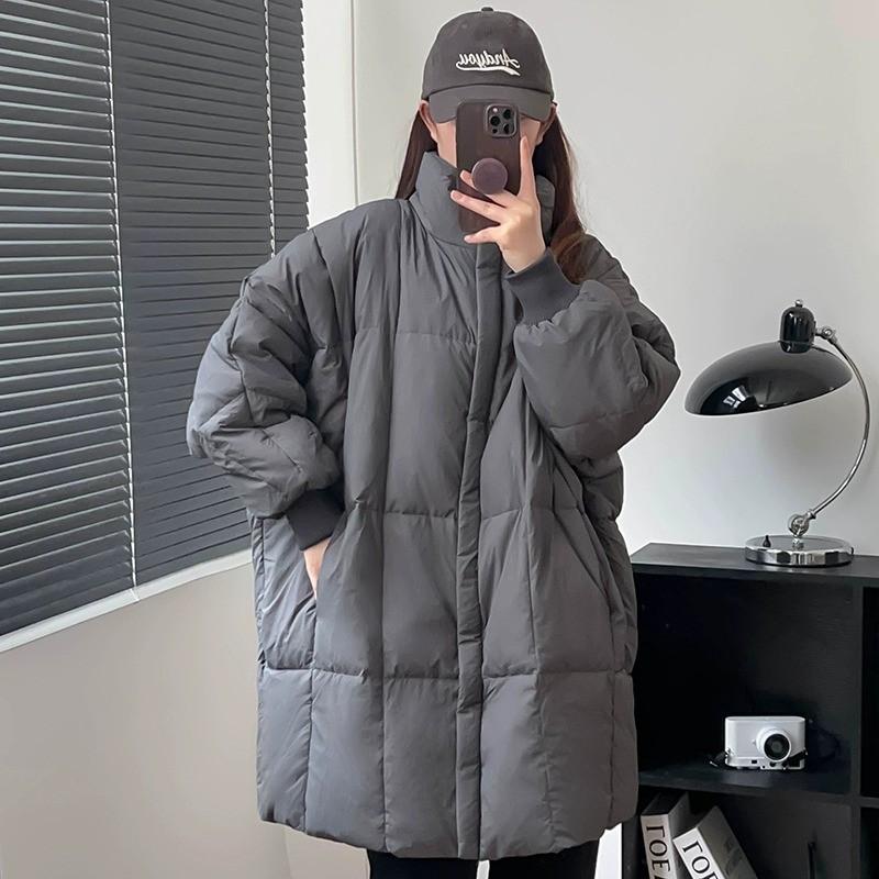 Womens Oversized Puffer Coat 2026 Winter Mid-Length Loose Fit Cotton-Padded Jacket Black Gray Khaki