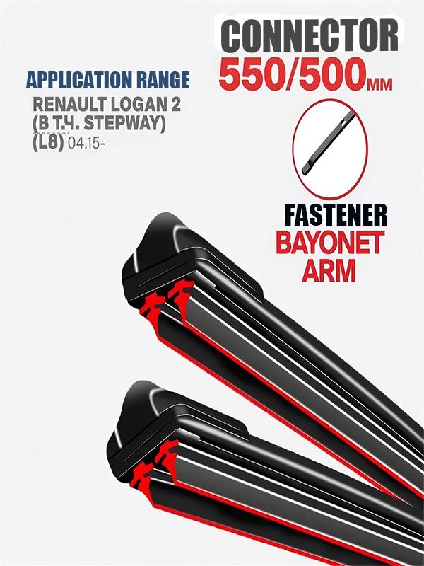 Bayonet Arm Wiper Blades 550/500mm (22"+20") for Renault Logan 2 (B TH. Stepway) LB