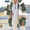 Women's Fashionable Plush Patchwork Zipper Pocket Hooded Long Sleeved Loose Warm Jacket