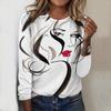 Tops For Women Abstract Face Print Round Neck Long Sleeve T-shirt Fall Casual Slim Pullover Women's Long Sleeve Top