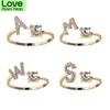 Letter Gold Color Metal Adjustable Opening Rings For Women Initials Name Alphabet Creative Finger Ring Trendy Party Jewelry