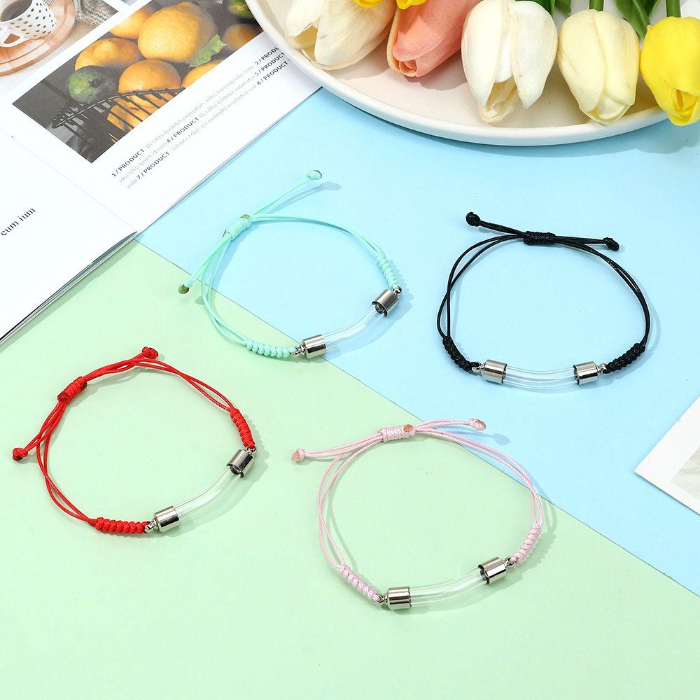 Wishing Bottle Bracelet Curve Tube Pendant Perfume Jars Glass Vial Lucky Charm Openable Screw Cap Woven Chain Memorial Gift