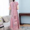 Женское платье Cheongsam с короткими рукавами и воротником-стойкой, длинная юбка в китайском стиле, юбка трапециевидной формы с высокой талией