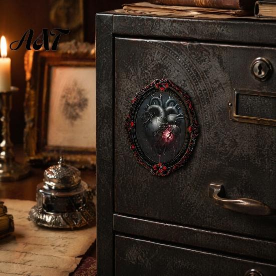 Halloween Skeleton Kitchen Accessories Gothic Refrigerator Magnet, Retro Oval Photo Frame Fridge Magnets, Distressed Decorative Metal Cabinet Magnets