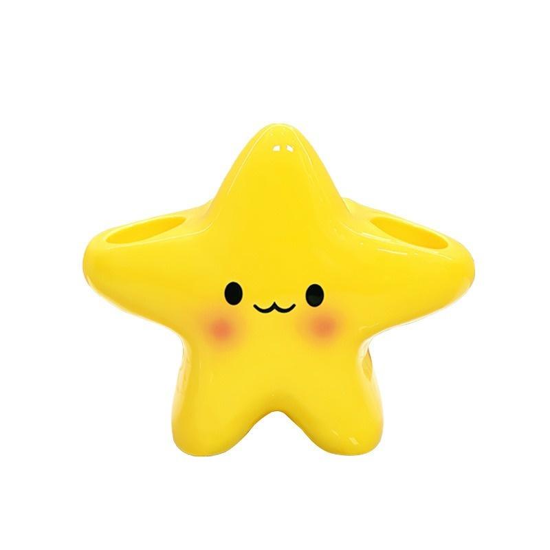 Пластиковый держатель для зубных щеток в форме звезды - Отдельно стоящий органайзер для ванной комнаты с дизайном милого лица, Прочная пластиковая конструкция