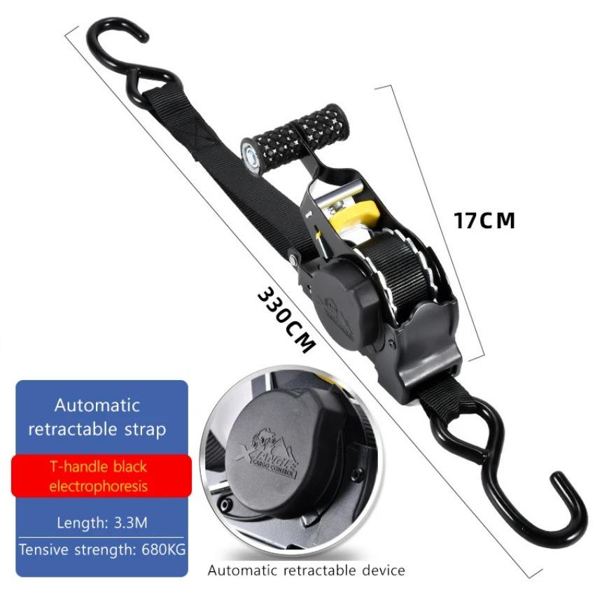 Automatic Retractable Ratchet Strap 680KG 330CM for Cargo Truck Motorcycle Transport Travel Quick Release Heavy Duty Straps