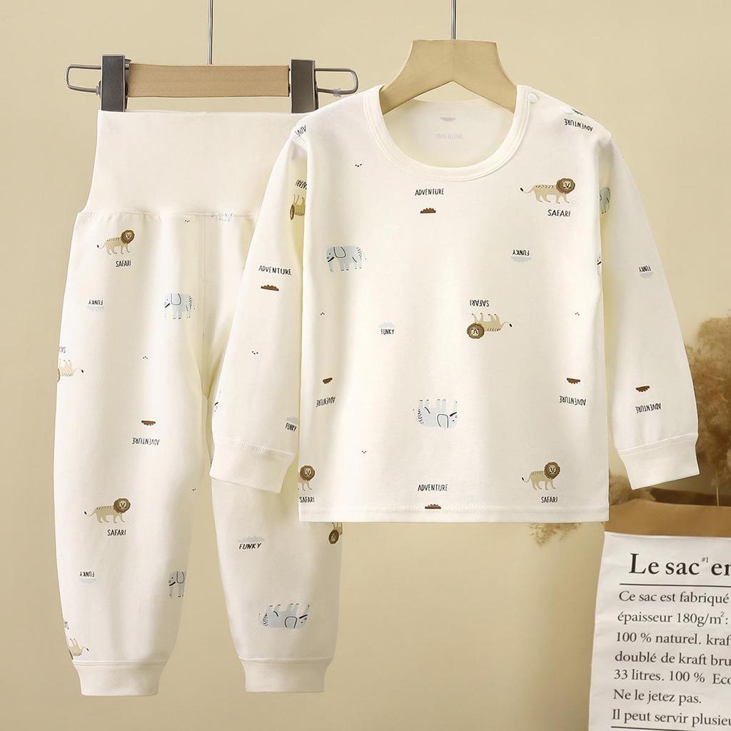 Детский и Малышовый Хлопковый Антибактериальный Комплект Нижнего Белья с Завышенной Талией для Мальчиков и Девочек 0-5 лет - Осенняя Одежда и Брюки