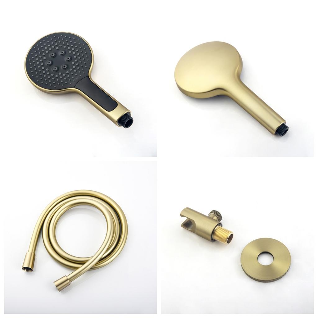Brushed Gold Bathroom Shower Faucet Wall Mounted Grey Bathroom Shower Mixer Tap Brass Brass Bath Shower Faucet Hand shower Head
