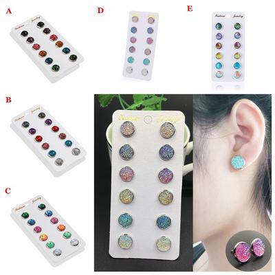 Мода Натуральный Камень Аметист Кристалл Лошадиный Глаз Серьги-пусеты Янтарь Опал Друза Серьги Кварц Серьги-пусеты