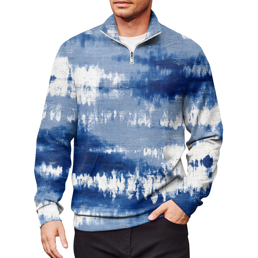 Мужской свободный повседневный свитшот на молнии 1/4, модный топ с длинным рукавом и принтом, с карманами