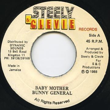 7-дюймовая пластинка BUNNY GENERAL - Baby Mother NONE Steely & Clevie 1988 Ямайка Регги, Ска и Даб Б/У