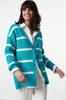 Women's Fashionable Stylish Cardigan Black Wide Fit Soft Textured Striped Knitwear Cardigan