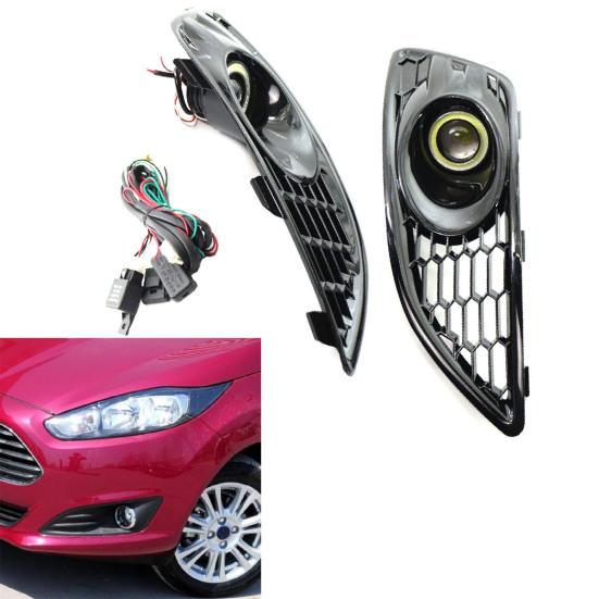 2Pcs LED Fog Light Long-lasting High Brightness White Lens Black Front Fog Lamp D2BZ15266CB for FORD FIESTA JA8 2013.01-2017.12