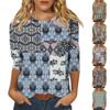 3/4 Sleeve Shirts For Women Print Graphic Tees Blouses Casual Basic Tops Pullover