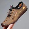 2024 Summer New Hollow Breathable Leather Shoes Men's Low-top One-pedal Casual Shoes Versatile Soft-soled Doudou Shoes