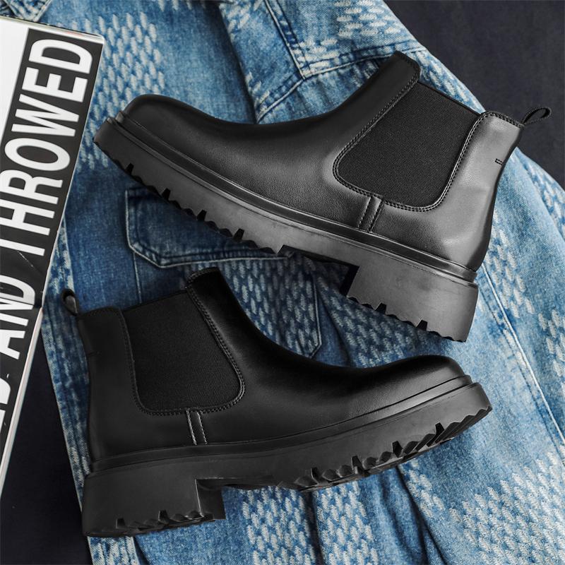 Ботинки челси из натуральной кожи, классические мужские ботинки в стиле ретро с острым носком, теплые зимние ботинки с плюшевым мехом, зимние ботинки на платформе без застежек