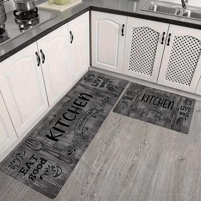 Dark Gray Kitchen Rug, Laundry Room Mat, Made of Plush Material, 1.19 cm Thick, Water-absorbent and Slip-resistant. Suitable for Entryways, Bedrooms,