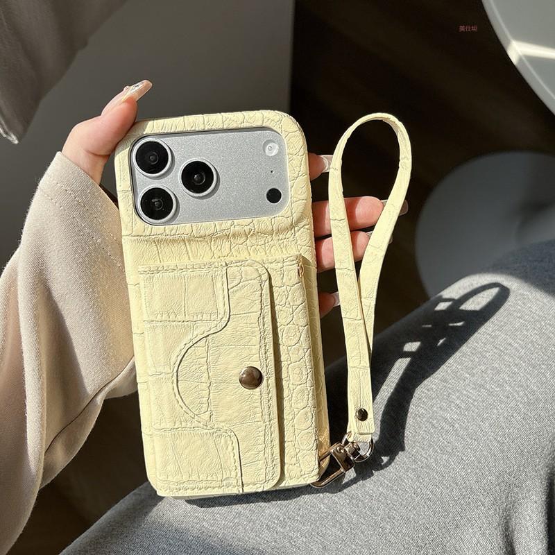 Phone Case With Card Slot Wrist Strap IPhone 18 Pro Max 17 16 15 14 Full Body Shockproof PU Leather Cover