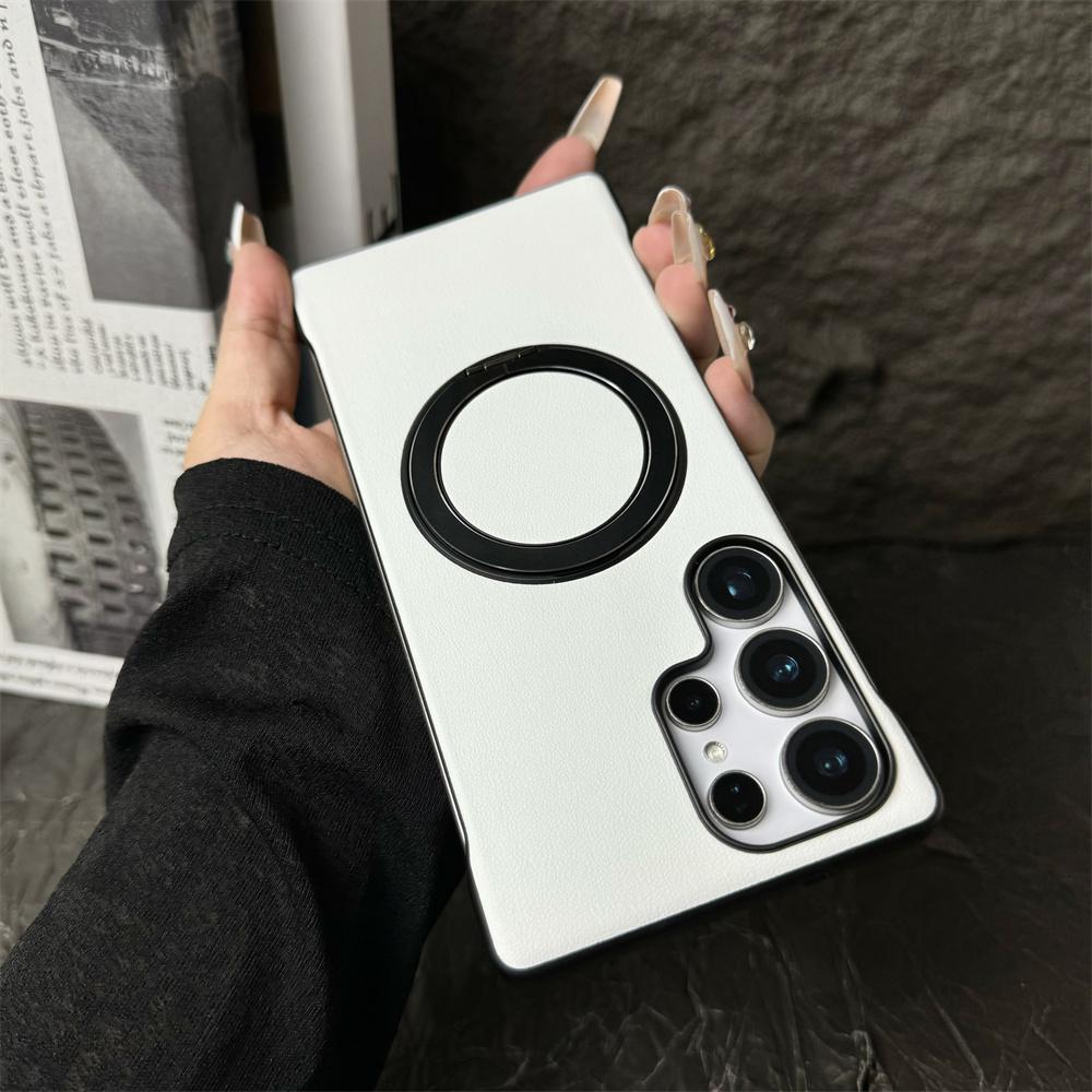 Thin Frameless Magnetic Folding Stand Phone Case For Samsung S25 S23 S24 Ultra Solid Color Plating PC Protective Cover
