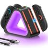 Switch 2 Joycon Charging Fast Charging for 4 Devices Magnetic Equipped with Protective 8 RGB Light Storage Cable Compatible with Black Stand,