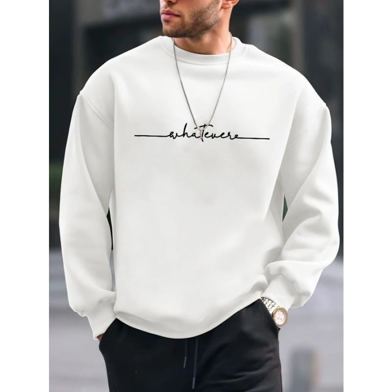 Men's Autumn Winter Fashionable Casual Loose Simple Letter Printed Fleece Pullover Round Neck Long Sleeved Sweatshirt Pullovers & Long Sleeves Men’s