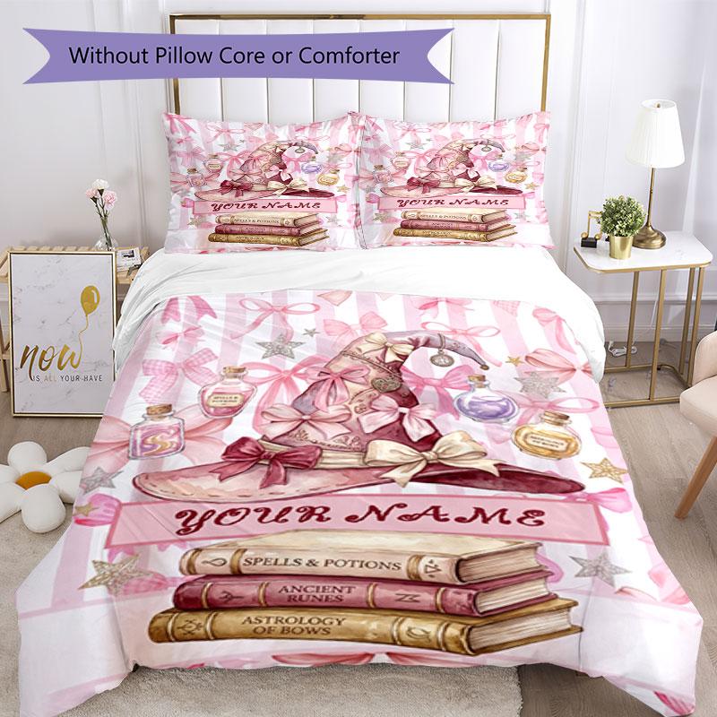 3PC Custom Name Witchcraft Magic Bedding Set Duvet Cover Closure Includes 1 Duvet Cover & 2 Pillowcases for Bedroom