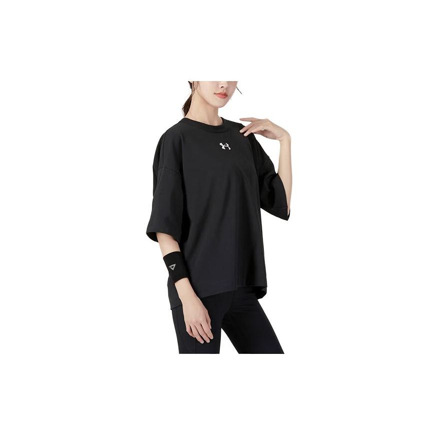 Under Armour Однотонная футболка свободного кроя с круглым вырезом и коротким рукавом, женские топы, черный цвет 1376554-001