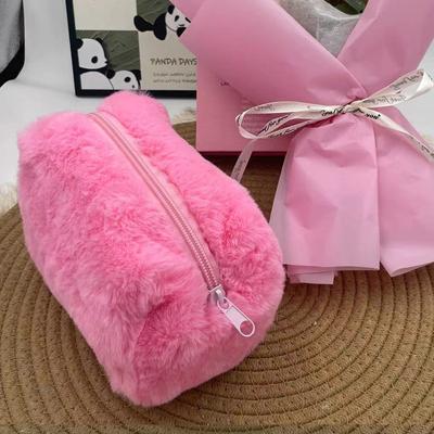 Плюшевая косметичка новая для девочек цвета макарон плюшевая сумка-карандаш конфетного цвета косметичка-карандаш