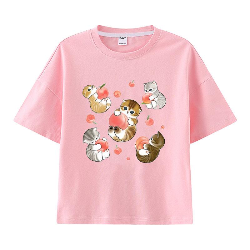 New Summer Catprinted Shortsleeved Tshirt A Cute and Trendy Outfit Featuring A Cartoon Shark Cat Kids Clothes Boys Girl