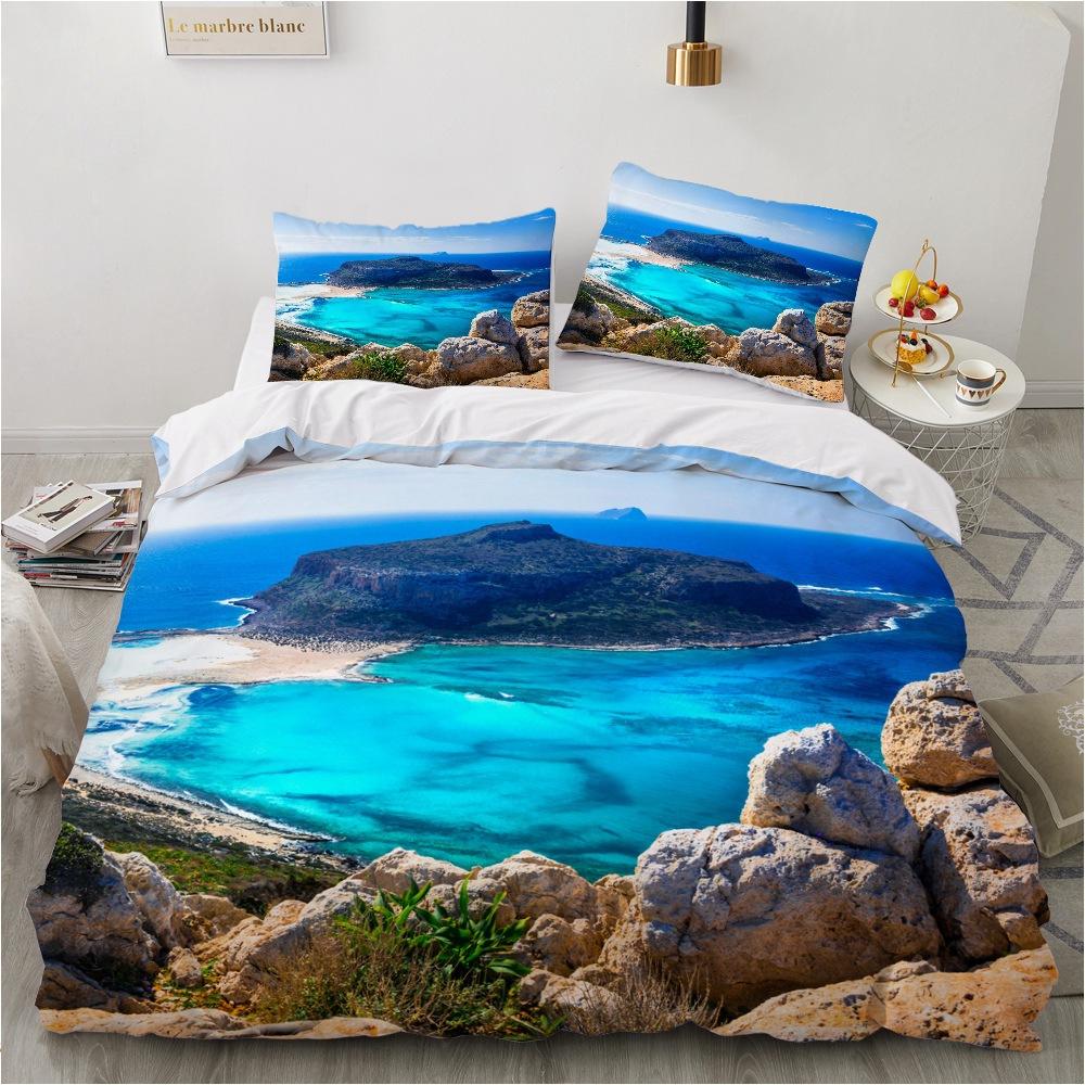 3D Hawaiian Vacation Style Bedding Sea View Down Duvet Covers Pillowcases 2/3pc King Queen Bed Duvet Covers Set, Home Textile Gifts