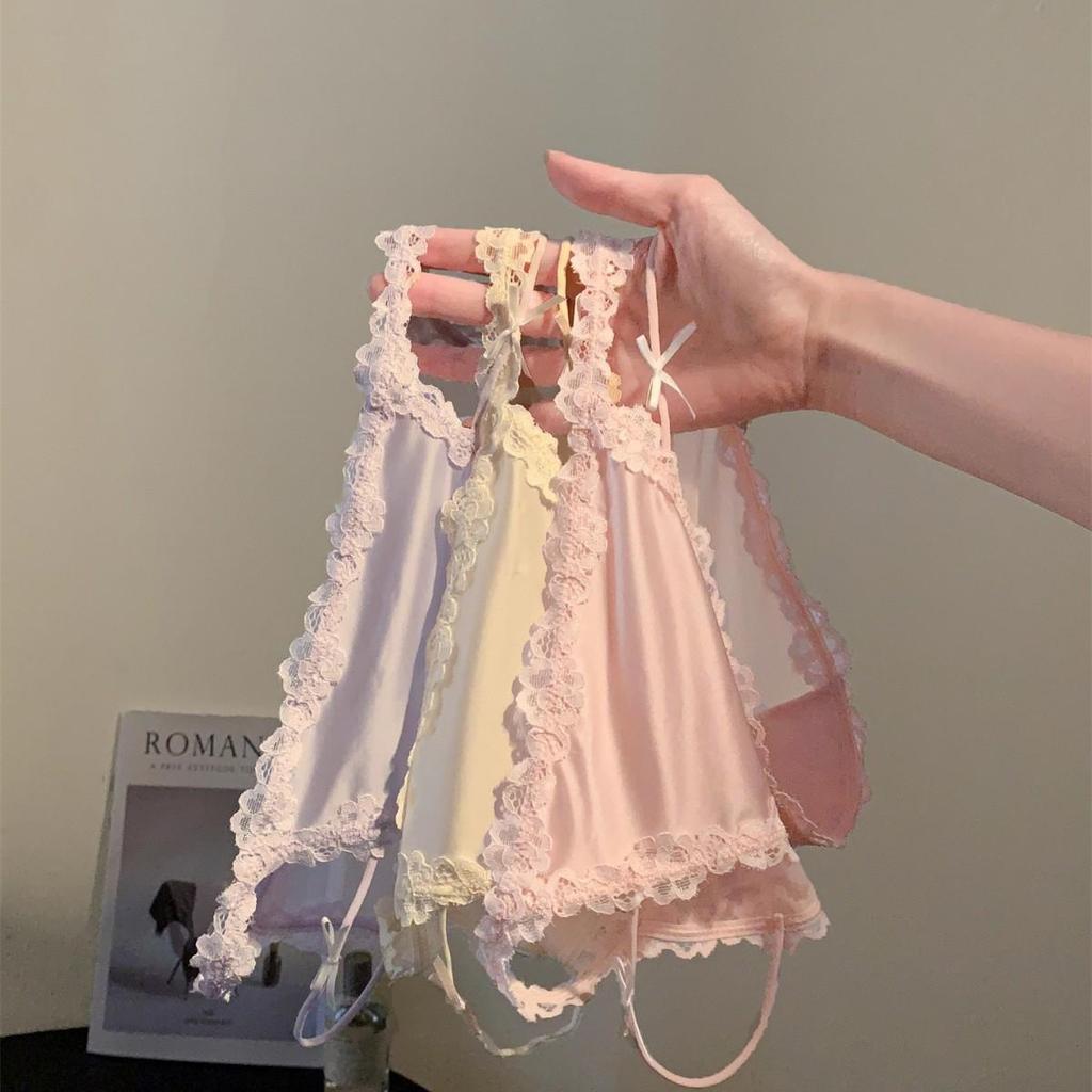 Низко посаженное французское атласное кружевное белье фиолетового цвета таро с дышащей хлопковой ластовицей и кольцами для ног