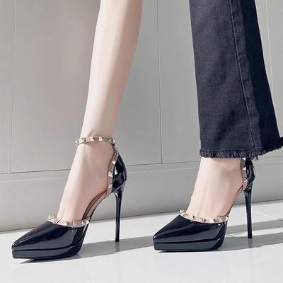 Тонкий каблук, заостренные ногти-ива, туфли на высоком каблуке, женские 2025, новый дизайн, водонепроницаемая платформа, пряжка-одно слово, сандалии из лакированной кожи