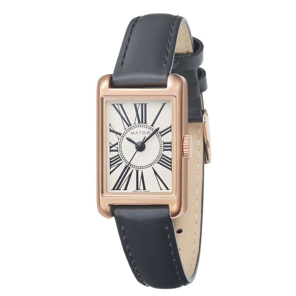 Authorized Distributor [MATOW] Matou Watch Women's Mw004010 [Tsuki Oborozuki - Oborozuki -] Rectan Rose Gold Black Leather Circle Roman