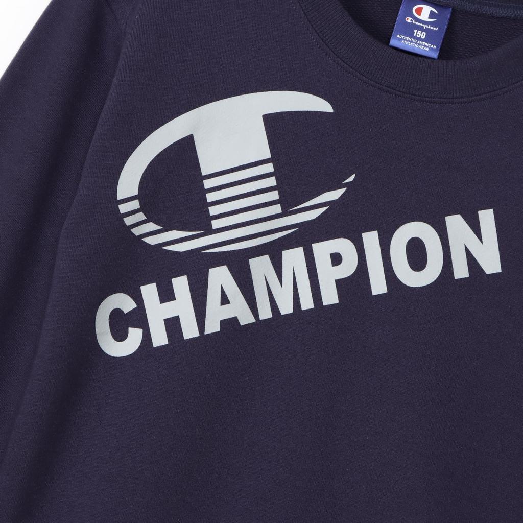 Champion Long Sleeve Crew Neck Sweatshirt with Graphic Logo Schoolboy Navy Kids' Print, CK-YS003,