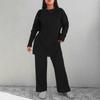 Plus Size Women's New Fashion Casual Slimming Round Neck Long Sleeve Solid Color Knit Two Piece Suit