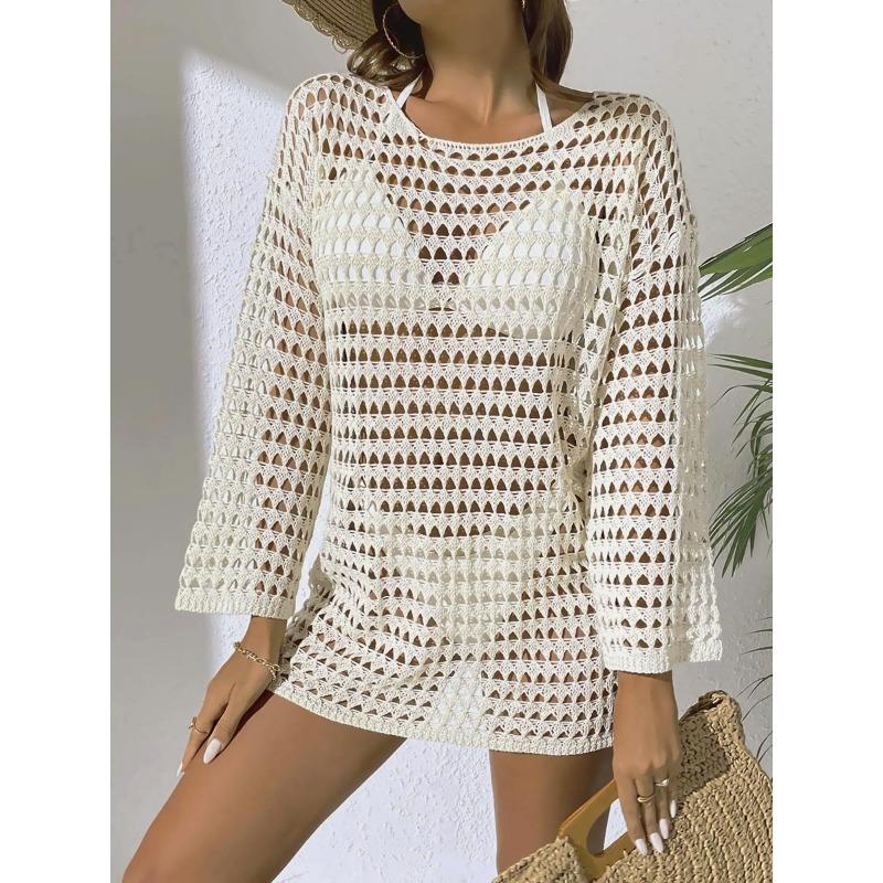 Летний женский солнцезащитный крем, свободный круглый вырез, сексуальный вязаный свитер, вязаный пуловер, накидка с длинными рукавами