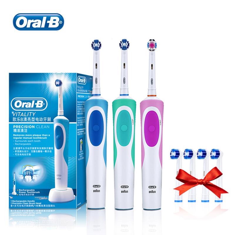 Oral B Dual Clean Electric Toothbrush Rotation Vibration Type Rechargeable Oral B Tooth Brush with 4 Brush Heads