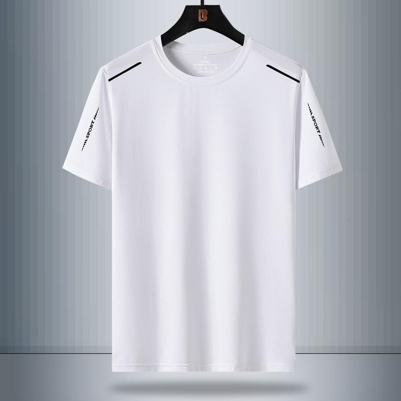 Quick-Dry Ice Silk Short Sleeve T-shirt Men's Summer Loose Plus Size Breathable T-shirt Round Neck Half Sleeve Mesh Sport Top