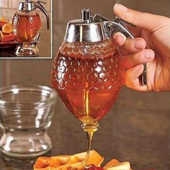 Multifunction Transparent Honey Juice Syrup Drip Dispenser Kitchen Container Jar Pot 200ML AVE