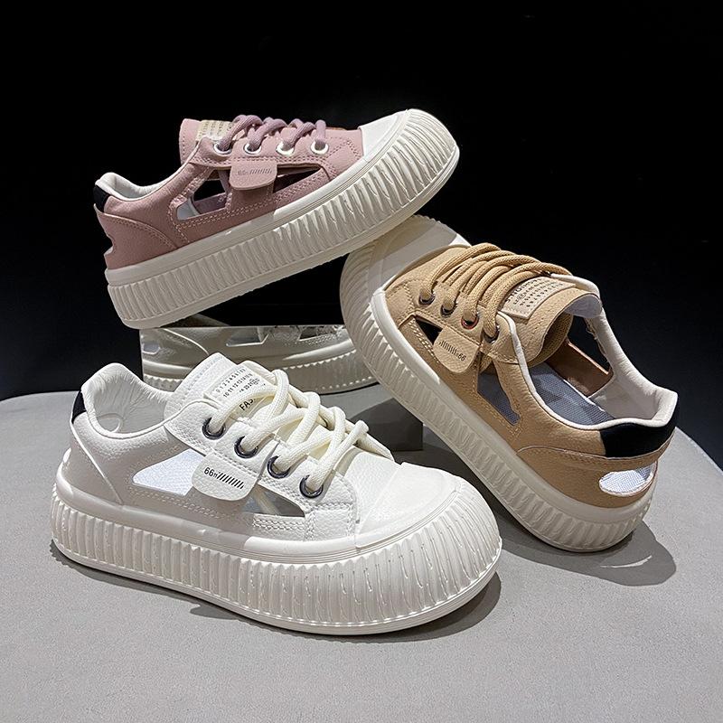Stepping On Shit Thick-soled Sandals Women's 2025 New Summer Comfortable Bag Head Hollow White Shoes Flat-soled Sports Shoes Board Shoes