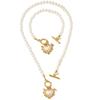 Exquisite Heart Pendant Jewelry Set Crystal Pearl Necklace Set Necklace Bracelet Set  Banquet