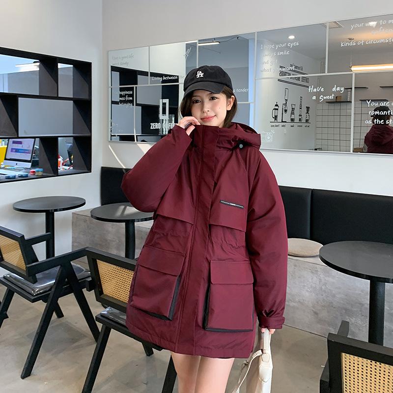 Женский пуховик Новая зимняя модель средней длины с утолщением талии Рабочая хлопковая куртка