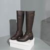 Женские высокие сапоги 2025 осень и зима новинка европейский и американский экспорт большой размер толстый каблук очень высокий каблук квадратная пряжка сапоги на молнии