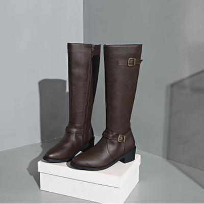 Женские высокие сапоги осень и зима новые европейские и американские большого размера толстый каблук супер высокий каблук квадратная пряжка сапоги на молнии