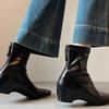 Версия из мягкой кожи~ Французский темперамент, задняя молния, внутренняя платформа, остроносые короткие ботинки, женские простые, для работы, универсальные, эластичные, тонкие ботинки